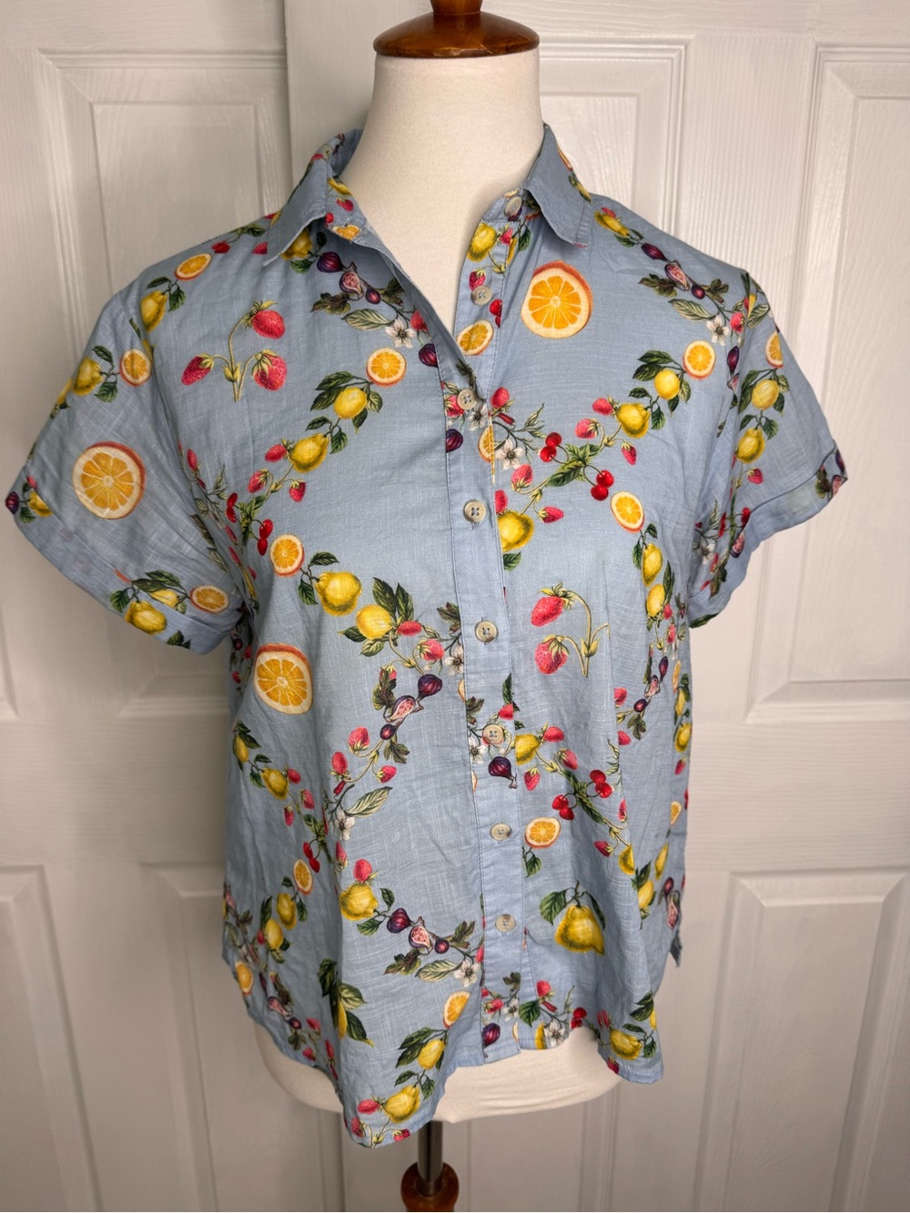 Maeve by Anthropology Citrus and Strawberry Print Button Front Blouse Size XS